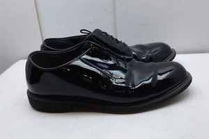 Bates Black gloss Patent Faux Leather Oxford Plain Toe Dress Work Men's Shoe 13E - Picture 1 of 7