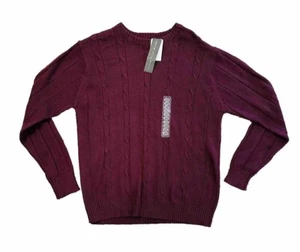 Neu mit Etikett Oscar de la Renta Pullover Erwachsene groß burgunderfarben Seilstrick Rundhalsausschnitt Herren - Bild 1 von 8