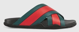 NIB Gucci Criss Cross Red/Green Pool Rubber Slides Sandals Shoes Flats - Picture 1 of 6