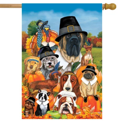 Give Thanks Dogs Casa de Acción de Gracias Bandera Vacaciones Humor 28" x 40" Briarwood Lane Foto 1 de 4