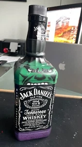 Handpainted Jack Daniels HULK Old No. 7 1 Liter Glass Bottle EMPTY with Cap - Picture 1 of 6