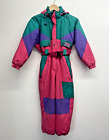 Vintage LE JOUR BLANC Children&#39;s Ski Suit Pink/Green, 90&#39;s, Hooded, Size 10   S5