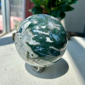1670g Natural Moss Agate Quartz Sphere Crystal Energy Ball Healing Decor 25th - Picture 1 of 11