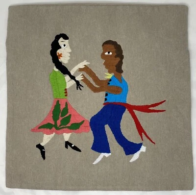 Crate & Barrel Pillow Cover 15x15 Couple Dancing, Embroidered, zip close, Cotton - Image 1 of 4