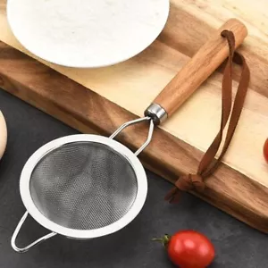Wooden Handle Filter Spoon Flour Mesh Skimmer Stainless Steel Juice Tea Strainer - Picture 1 of 7
