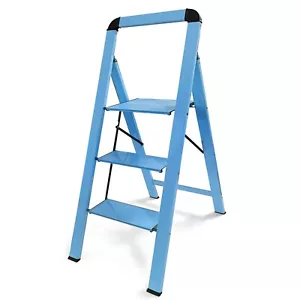 3 -Steps Ladder Lightweight Aluminum Folding Step Stool W/Bright Color - Picture 1 of 22