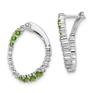 14K Solid White Gold Peridot Oval Medium Hoop Dangle Earrings Leverback - Picture 1 of 4