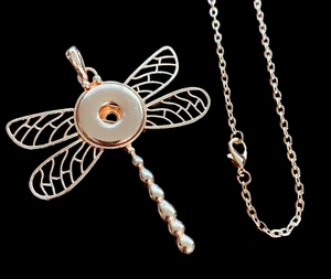 Snap Jewelry Rose Gold Necklace Dragonfly Fits 20mm Ginger Style Charms 24" Rolo - Picture 1 of 5