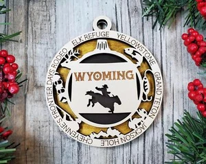 Wyoming State Christmas Ornament Wooden Keepsake - Picture 1 of 3