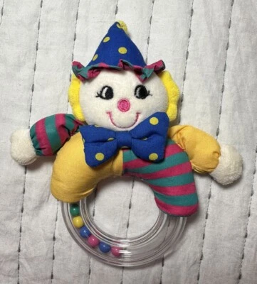 Kids II Vintage Clown Ring Rattle Baby Toy Polka For Colorful Plush 1995 Grabber - Image 1 of 4