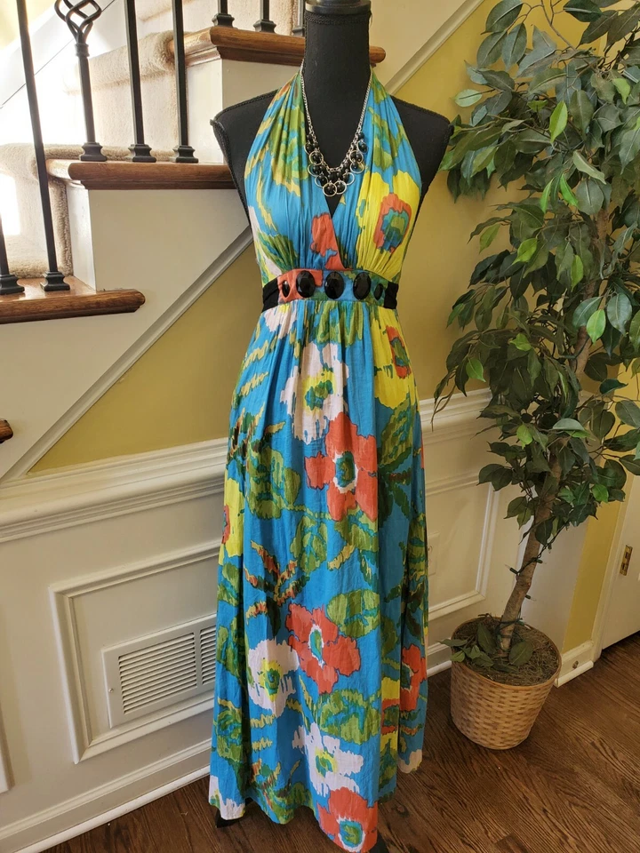 Maxi Vestido Body Central Halter Cuentas Cintura - Se Ajusta a XS (etiqueta mediana) Foto 1 de 4