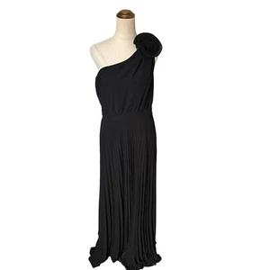 Review Black One Shoulder Maxi Dress Sz 12 Pleats Bridesmaid Event Cocktail Prom - Picture 1 of 8