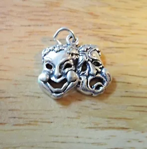 Dije de teatro de comedia y tragedia 3D de 17x20 mm de plata esterlina - Imagen 1 de 3