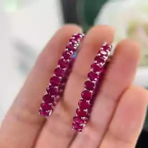 2Ct Oval Lab Created Pink Ruby Inside Out Hoop Earring 14K White Gold Plated - Picture 1 of 5