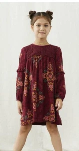 NWT Sz 8 MATILDA JANE Maroon Floral Girls Dress Rayon Holiday - Picture 1 of 10