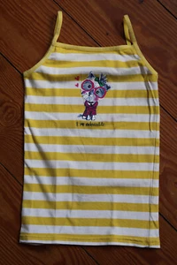 Boboli Trägertop, gelb/weiß gestreift mit Hündchen-Aufdruck in Größe 116 - Bild 1 von 4