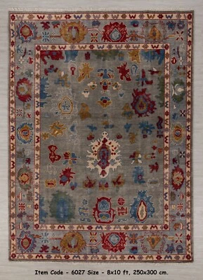 8x10 Area Rugs Gray Colorful Hand-Knotted Angora Wool Oushak Soft Pile Rug - Image 1 of 4