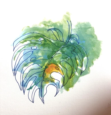 Impresión artística de hoja de Monstera sobre lienzo boho minimalista arte de pared botánico nuevo 9"x11"+ Foto 1 de 4