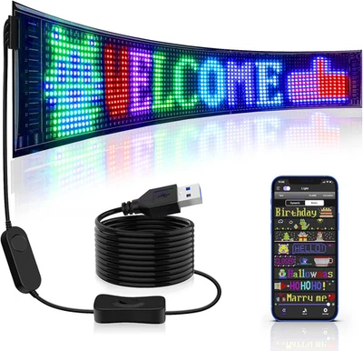 Letrero LED Brillante Flexible 27x5 USB Texto Animado App Para Tienda Auto Bar - Image 1 of 4