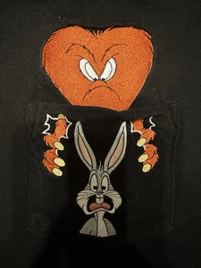 RARE VTG 1996 XL Warner Bros Bugs Gossamer T-Shirt Embroidered Pocket Black - Bild 1 von 3