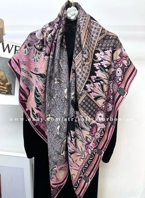 Bolso Jacquard Sallys Calidad Cachemira y Seda Estampado Floral 2 Rostros Chal Bufanda 53" Foto 1 de 4