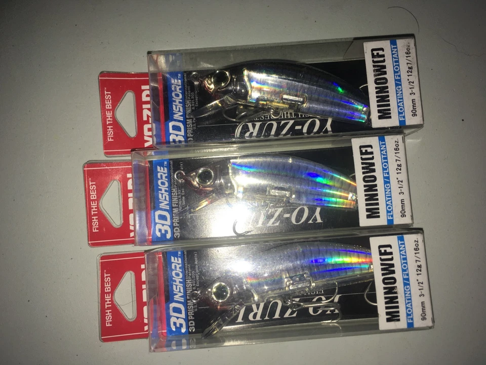 YO-ZURI  3D INSHORE MINNOW 90F==3-1/2"=1/16oz=3 HGSH COLORED FISHING LURES - Image 1 of 1