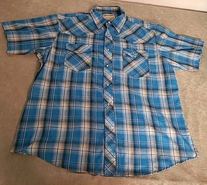 Wrangler Blue Plaid Pearl Snap Short Sleeve Western Shirt Men's XL - Bild 1 von 8