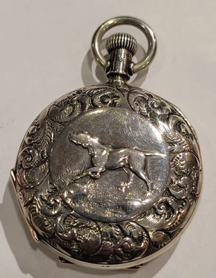 Antiguo Reloj Bolsillo ELGIN 1887 Grado 95 Modelo 1 6s 7j con Perros Repousse ¡Funciona! Foto 1 de 4