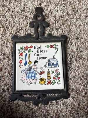 Remache de azulejos de hierro forjado de colección negro Dios bendiga nuestro hogar Japón multicolor 4x6 Foto 1 de 4