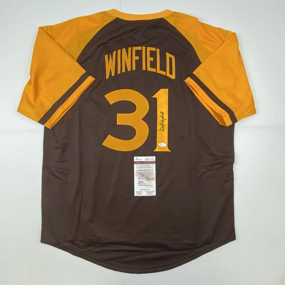 Autographed/Signed DAVE WINFIELD San Diego Brown Baseball Jersey JSA COA Auto - Image 1 of 4