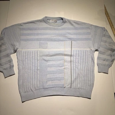 St. Croix Geometric Knit Sweater Mens XL Blue Retro Crew Neck Pullover - Image 1 of 4