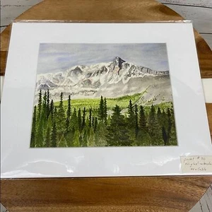 Kanadische Rocky Mountains Aquarell Landschaft Druck 8x10 - Bild 1 von 7