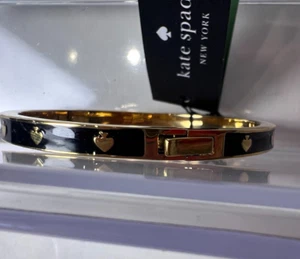 Kate Spade - Black and Gold Enamel Hinged Bangle Bracelet NWT - Picture 1 of 5