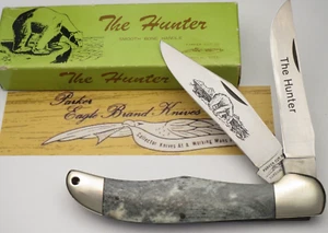 Vintage PARKER CUT CO Seki Japan - Folding Hunter Knife - Smooth Bone Handles - Picture 1 of 19