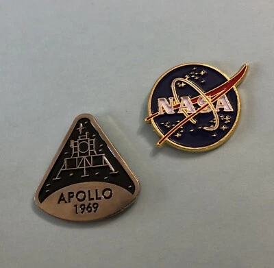 NEW NASA Lapel Pin Enamel Lot 2 Classic Retro Logo & Commemorative Apollo 1969 - Image 1 of 4