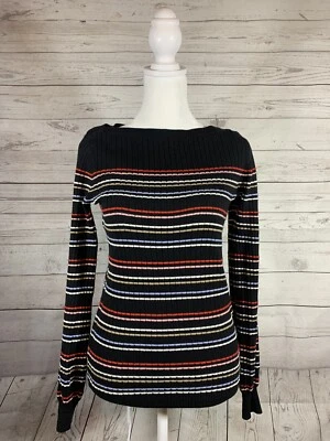 Ann Taylor Mujer Suéter Talla Pequeña Embudo Cuello Acanalado Pullover Negro Foto 1 de 4