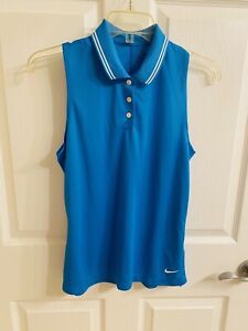Womens Nike Golf Sleeveless Shirt Dri-Fit  Small Polo Turquoise Blue
