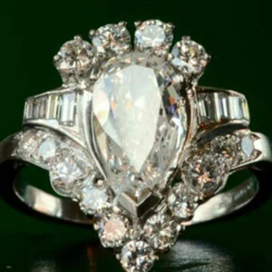 4.50Ct Pear Diamond Vintage Art Deco Antique Engagement Ring 14k White Gold Over - Picture 1 of 7