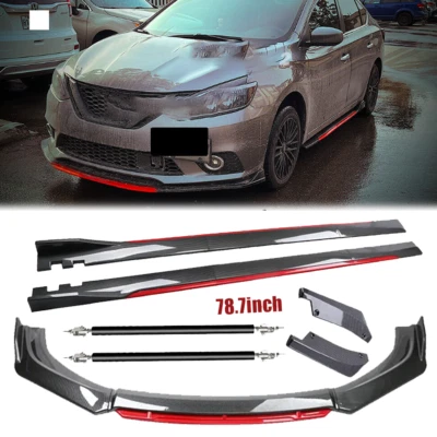 Carbon Fiber Look Red Front Lip Chin Bumper Side Skirt For Infiniti Q70 Q70L Foto 1 de 4