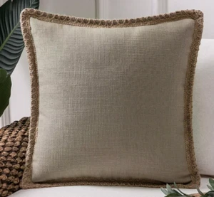 Phantoscope Farmhouse Throw Decorative Pillow Cover Burlap Linen Trimmed 20X20 - Picture 1 of 4