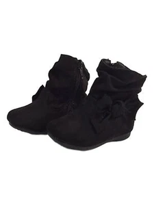 Toddler Girls Black Suede Bow Boots Easy On/Off Baby Shoes - Picture 1 of 1