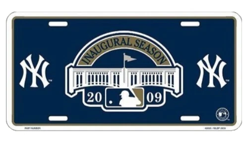 NY Yankees License Plate 6 x 12 Embossed Aluminum Licensed 2009 Inaugural Open - Image 1 of 1