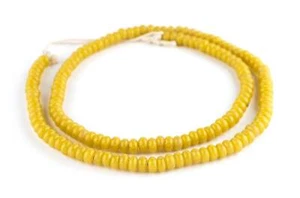 Yellow Java Glass Donut Beads 6mm Indonesia Disk Large Hole 24 Inch Strand - Picture 1 of 1