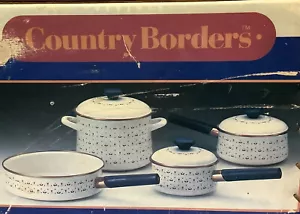 Set Pentole Vintage Bordi Country Porcellana Rivestita 7 Pezzi NUOVA Scatola Sigillata - Foto 1 di 5