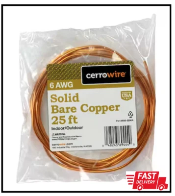 6-Gauge Solid SD Bare Copper Grounding Wire 25 Ft. Grounding Wire Soft Flexible - Image 1 of 2