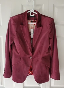 White House Black Market Womens Velvet Editor Blazer Berry Floral Lined Size 8 - Picture 1 of 10