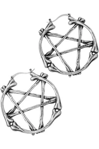 Killstar Summon Spirits Bone Pentagram Gothic Punk Silver Heavy Hoop Earrings - Picture 1 of 3