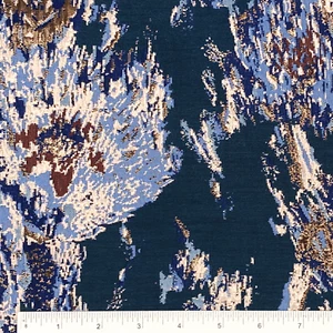 Navy Blue Floral Metallic Jacquard Brocade Fabric for Gowns & Special Events 58" - Picture 1 of 10