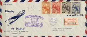Cubierta de correo aéreo Curazao, 1943. Willemstad a Oranjestad. Winging Jo Victory. - Imagen 1 de 2