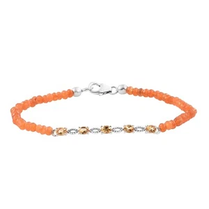 Rhodium Plated Sterling Silver Bracelet Featuring Well-Polished Citrine Gemst... - Picture 1 of 3